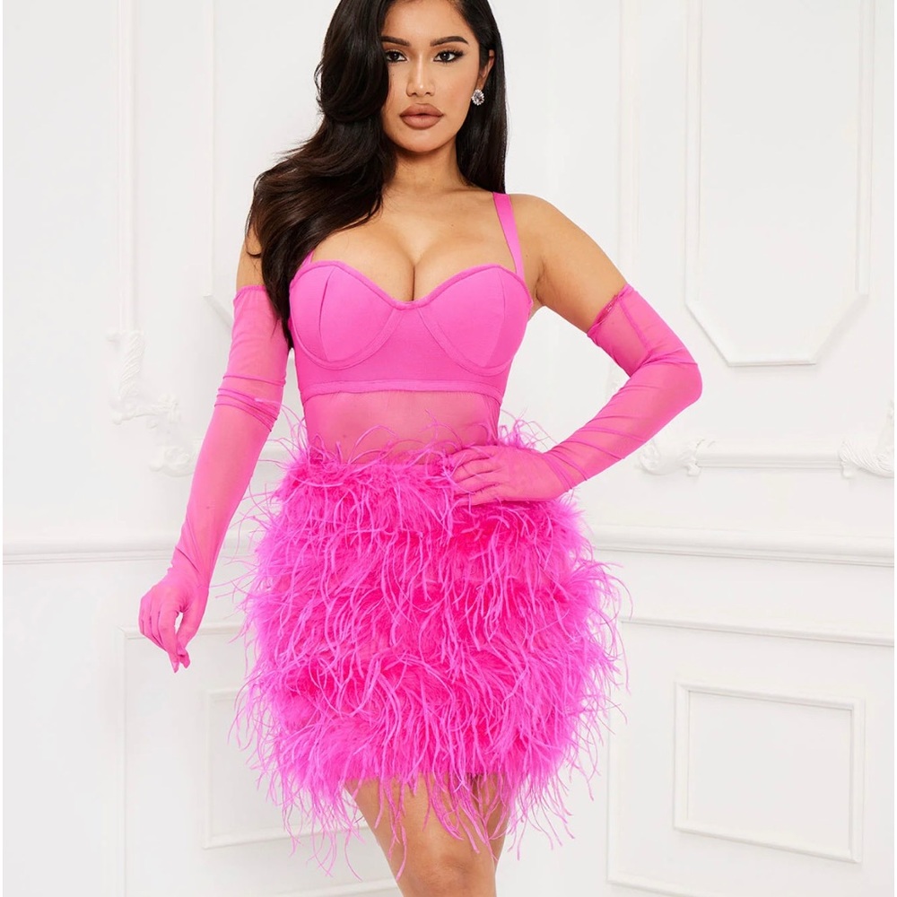 Pink feathered dress. I have 2 and never wore either.